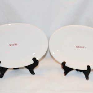 Rae Dunn Holiday Word Oval Plates Set 2 Wish Merry